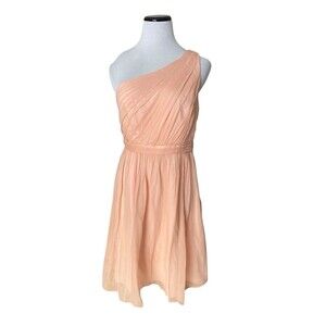 J Crew Kylie Silk Chiffon Asymmetric One Shoulder Dress Size 10 Peach Bridesmaid